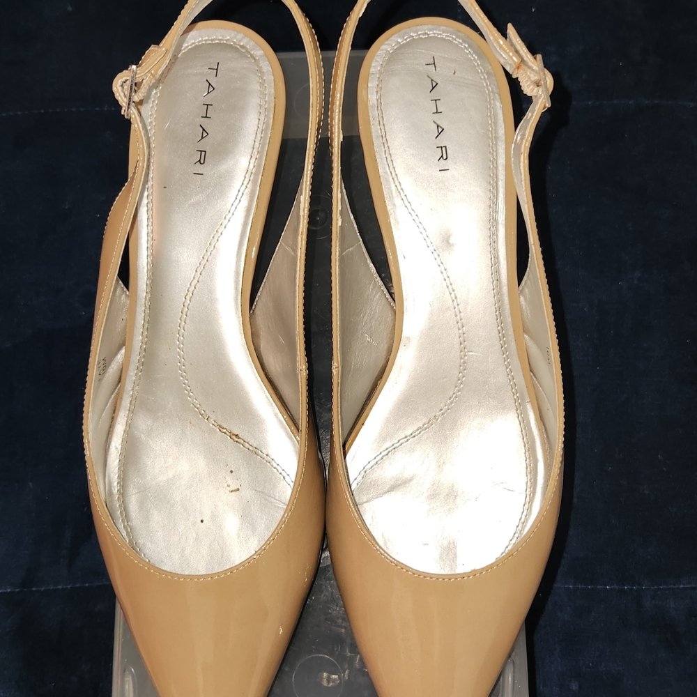 Tahari Tan Slingback Heels with Pointed Toe